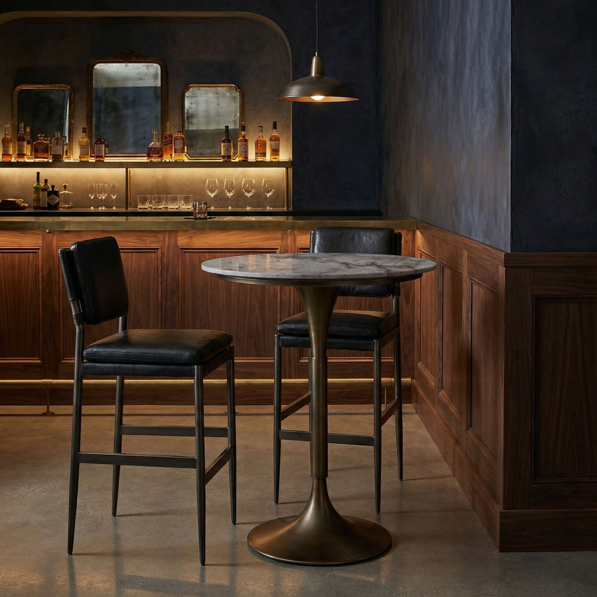Noir Jman Bar Table Aged Brass styled in an interior setting