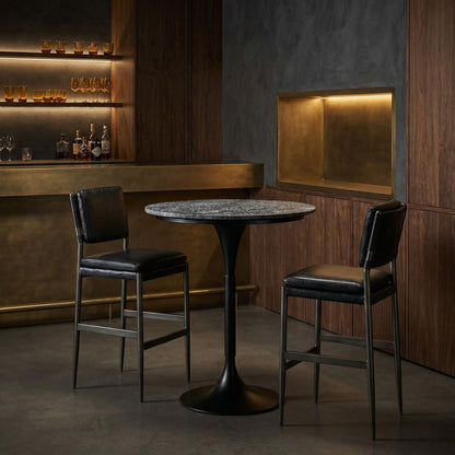 Noir Jman Bar Table Matte Black styled in an interior setting