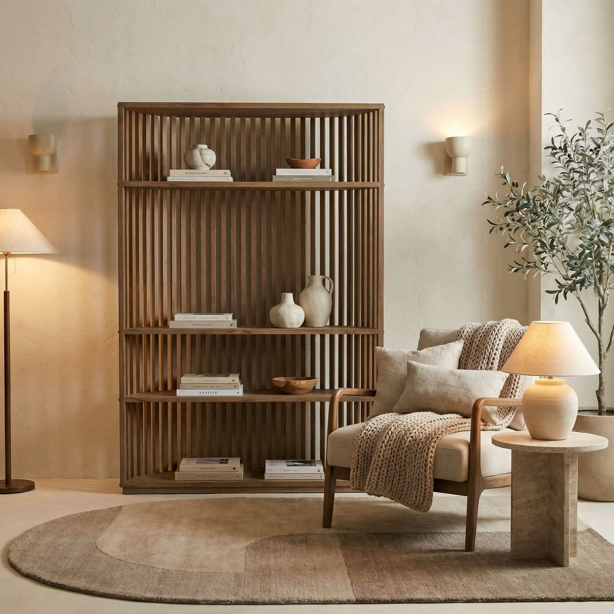 Noir Opal Bookcase Natural styled in an interior setting