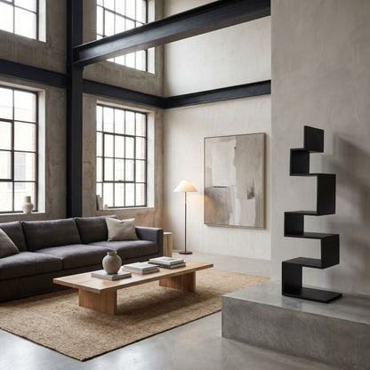 Noir Laszlo Bookcase Matte Black shown in a styled room setting