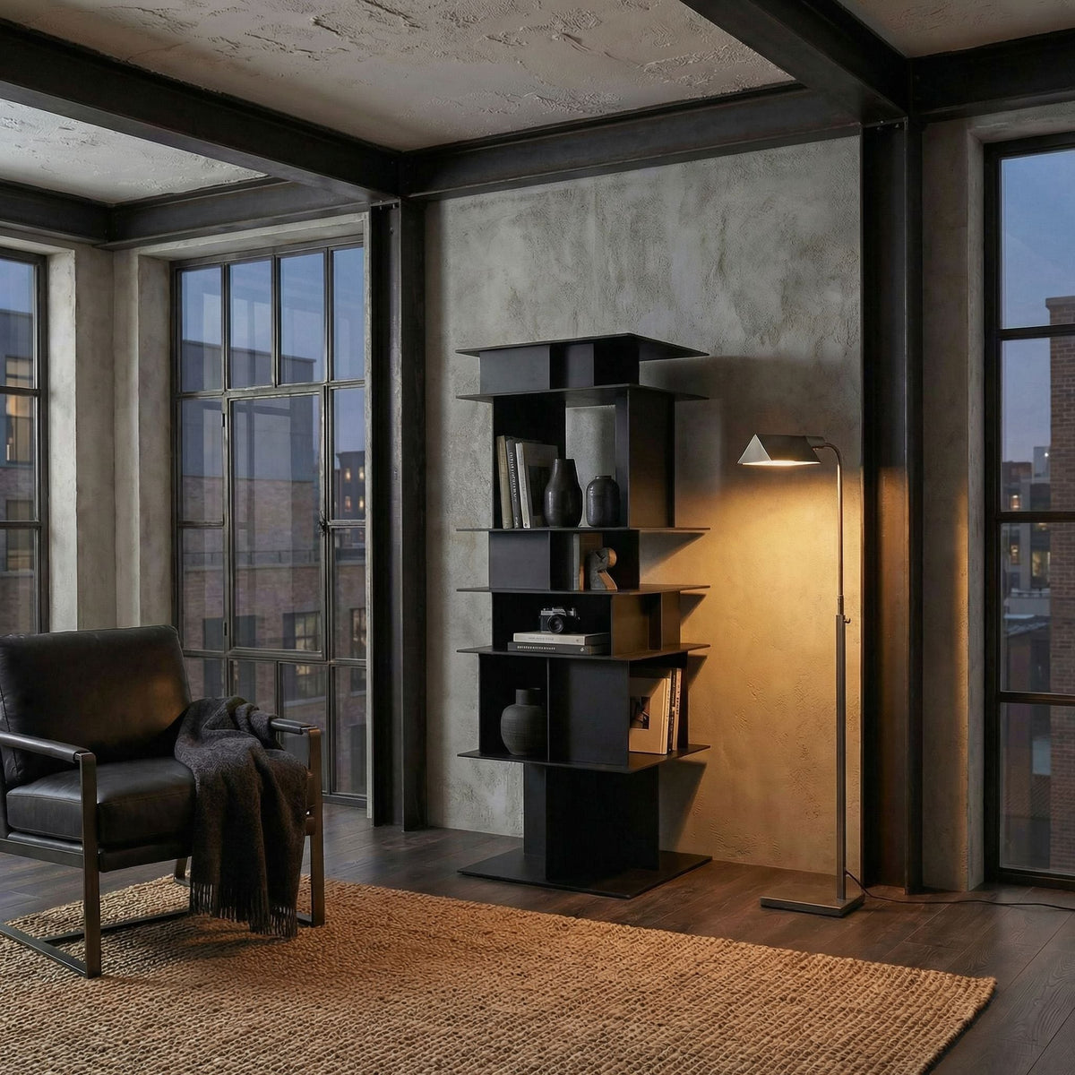 Noir Pisa Bookcase Matte Black styled in an interior setting
