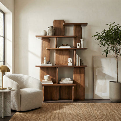 Noir Kilimanjaro Bookcase Dark Walnut styled in an interior setting