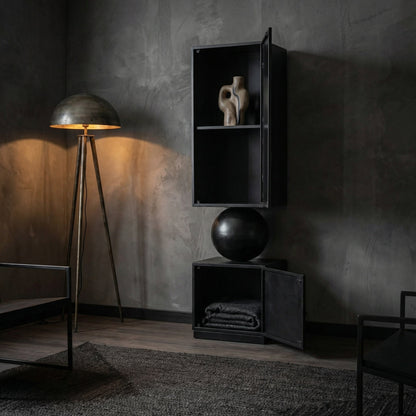 Noir Pillar Cabinet Matte Black styled in an interior setting
