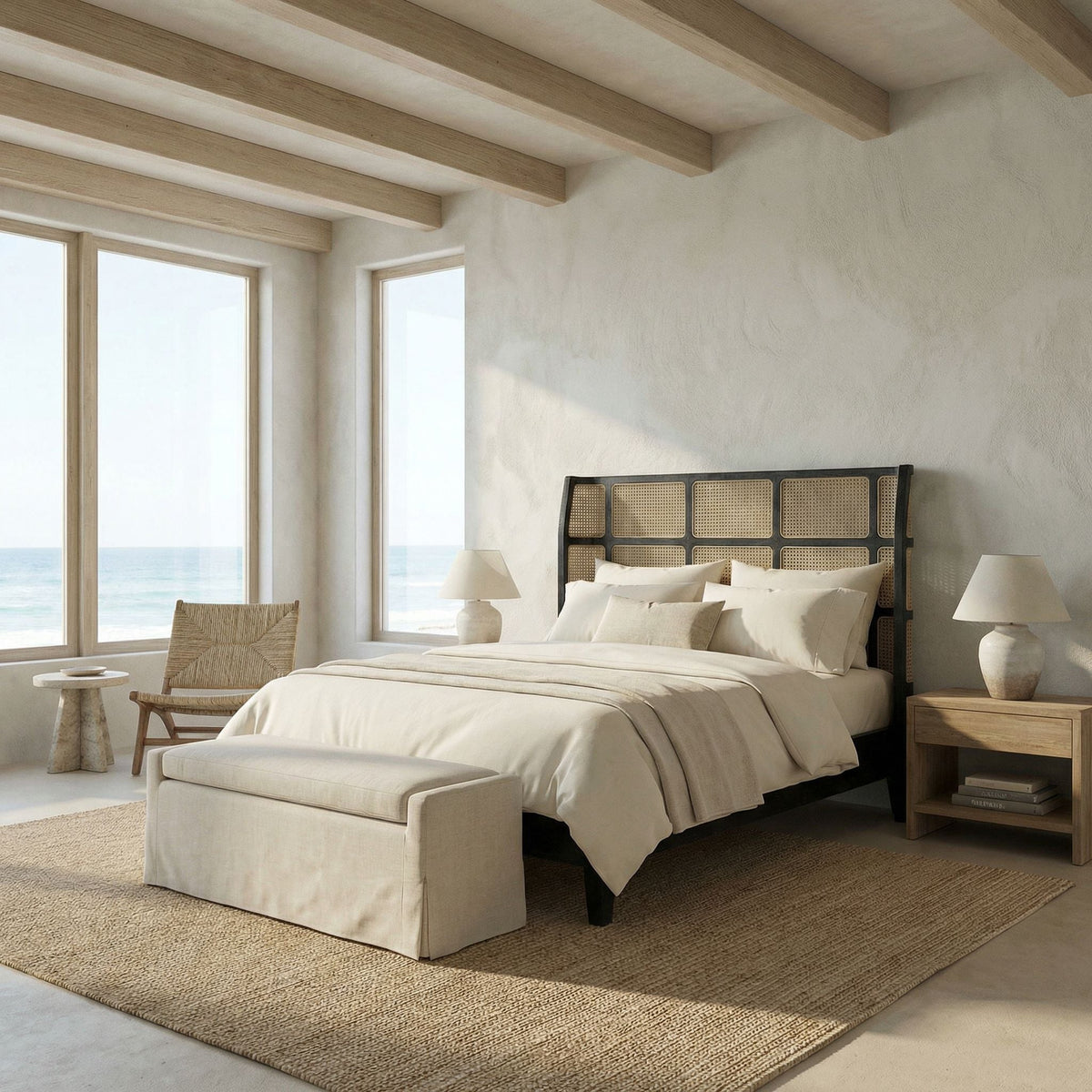 Noir Porto Bed A With Headboard And Frame Hand Rubbed Black styled in an interior setting
