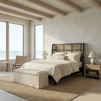 Noir Porto Bed A With Headboard And Frame Hand Rubbed Black styled in an interior setting