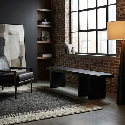 Noir Kir Bench Hand-Rubbed Black styled in an interior setting