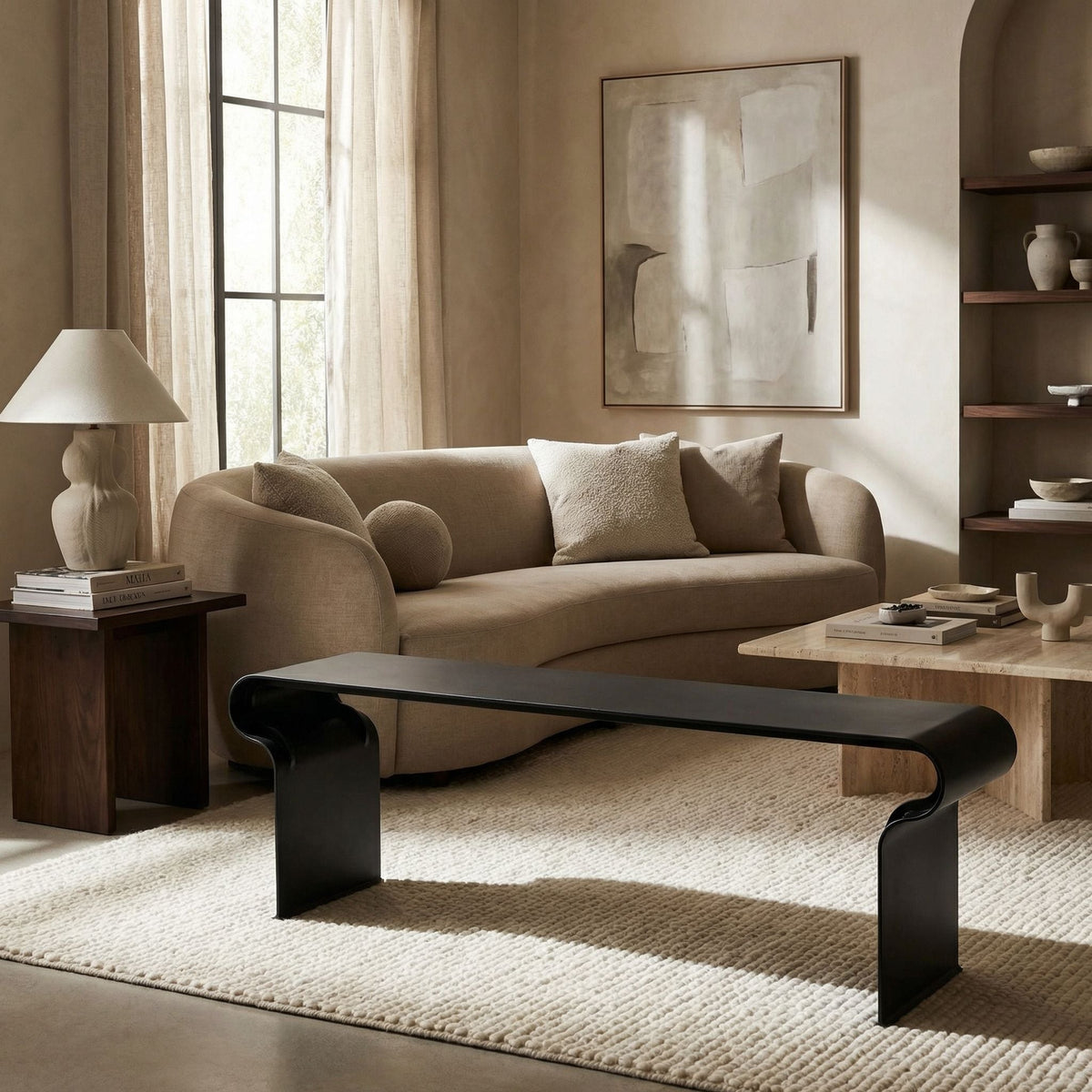 Noir Jabali Bench Matte Black styled in an interior setting