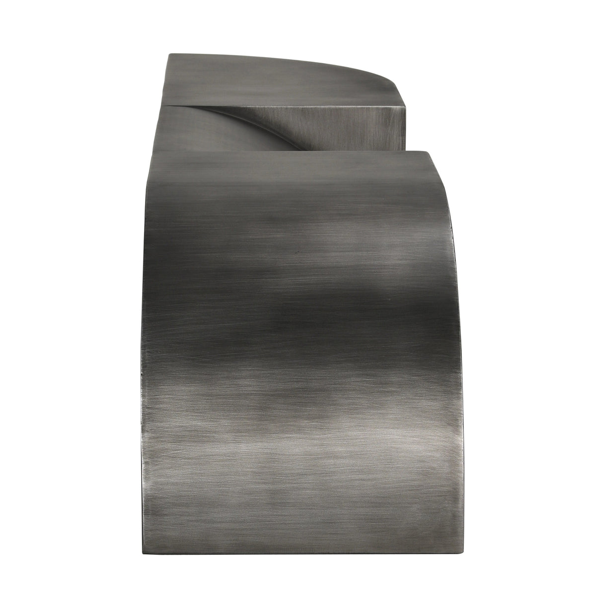 Noir Crafter Bench Gun Metal, end view showing the curved profile