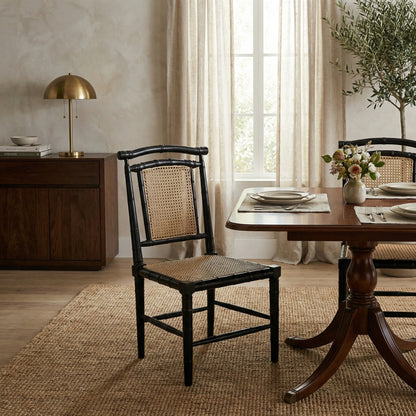 Noir Colonial Bamboo Side Dining Chair Hand-Rubbed Black shown in a styled room setting