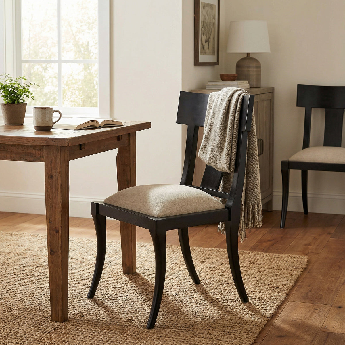 Noir Athena Dining Chair Pale, Off-White styled in an interior setting