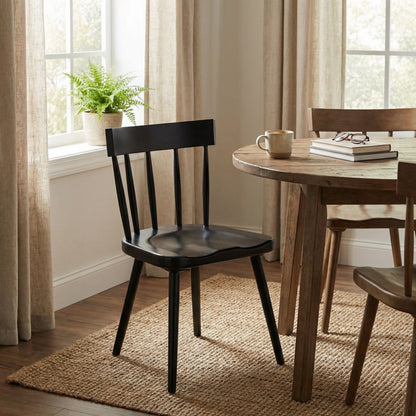 Noir Esme Dining Chair Hand-Rubbed Black styled in an interior setting