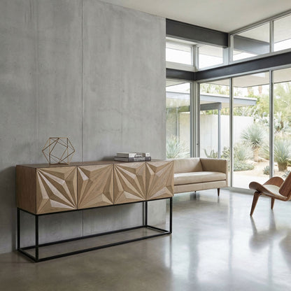 Noir Zurich Console Bleached Walnut styled in an interior setting