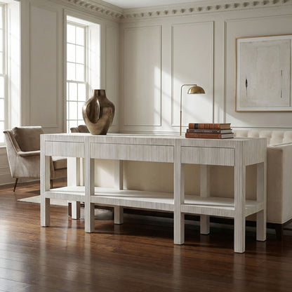 Noir Conrad Console White Wash styled in an interior setting