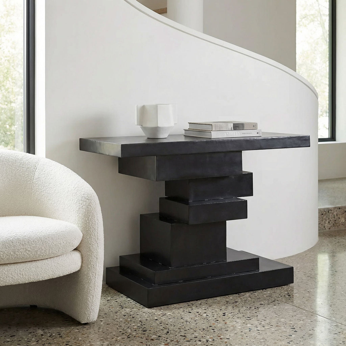 Noir Platoon Console Matte Black styled in an interior setting