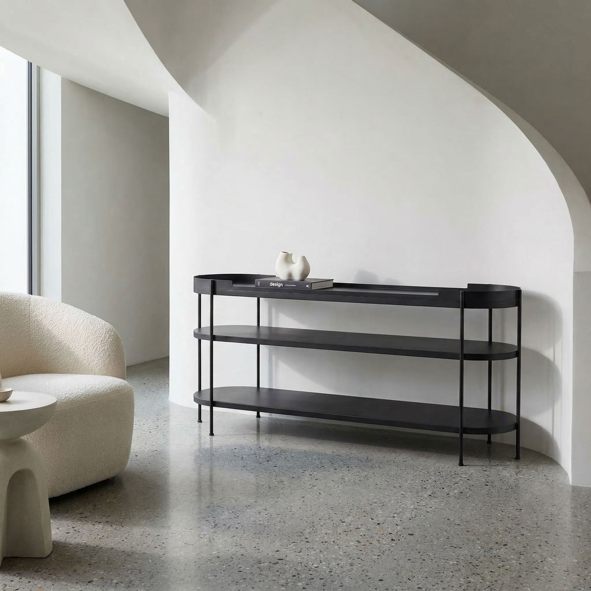 Noir Cassio Console Matte Black styled in an interior setting