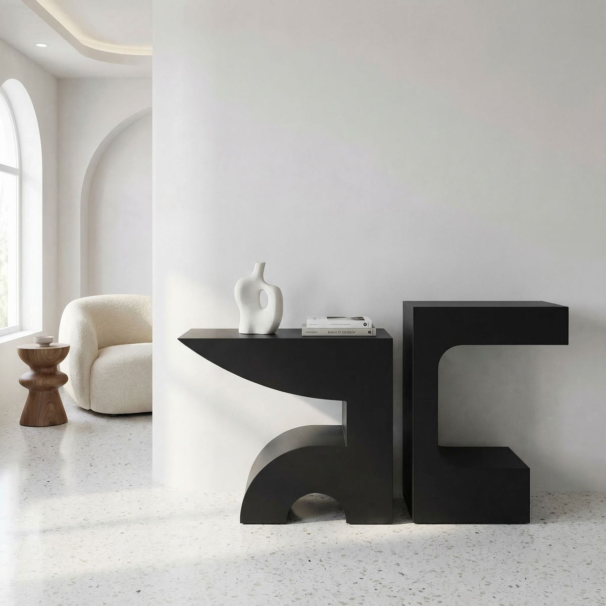 Noir Shiba Console Matte Black styled in an interior setting