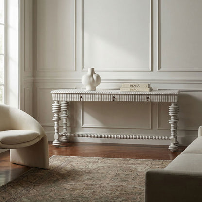 Noir Portuguese Console White Wash styled in an interior setting