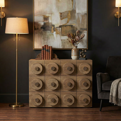 Noir Lego Sideboard With 3 Drawers Washed Walnut shown in a styled room setting