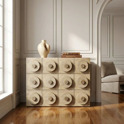 Noir Lego Sideboard With 3 Drawers Washed Walnut styled in an interior setting