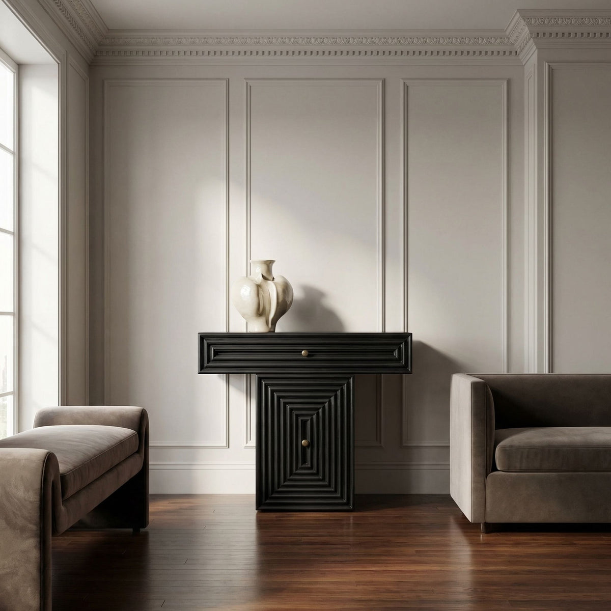 Noir Brice Console Pale styled in an interior setting