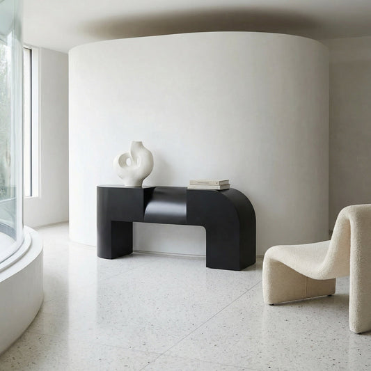 Noir Crafter Console Matte Black styled in an interior setting