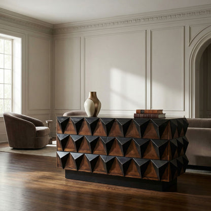 Noir Nigel Chest Hand Rubbed Black styled in an interior setting