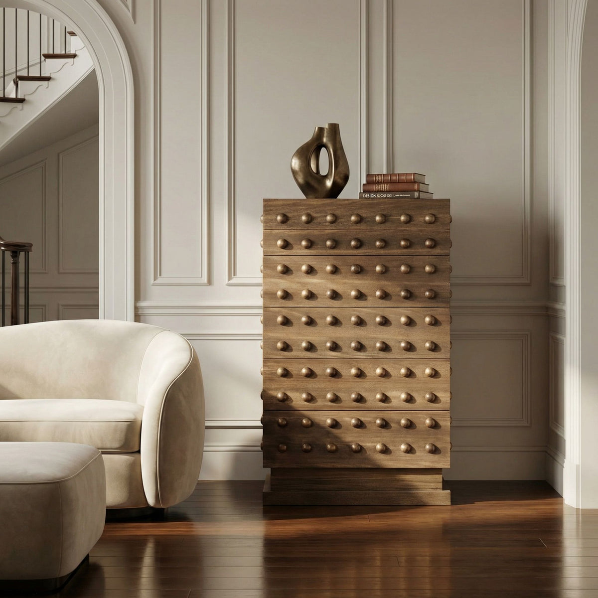Noir Didier Cabinet Dark Walnut styled in an interior setting