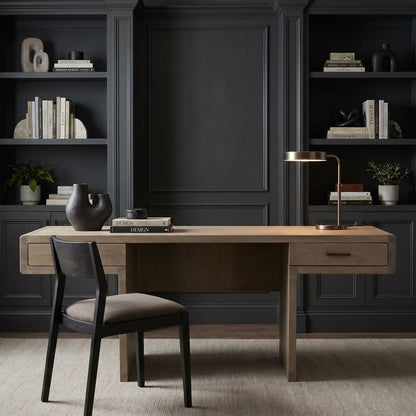 Noir Degas Desk Washed Walnut styled in an interior setting
