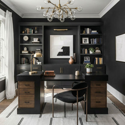 Noir Bentley Desk Dark Walnut, Ebony Walnut shown in a styled room setting
