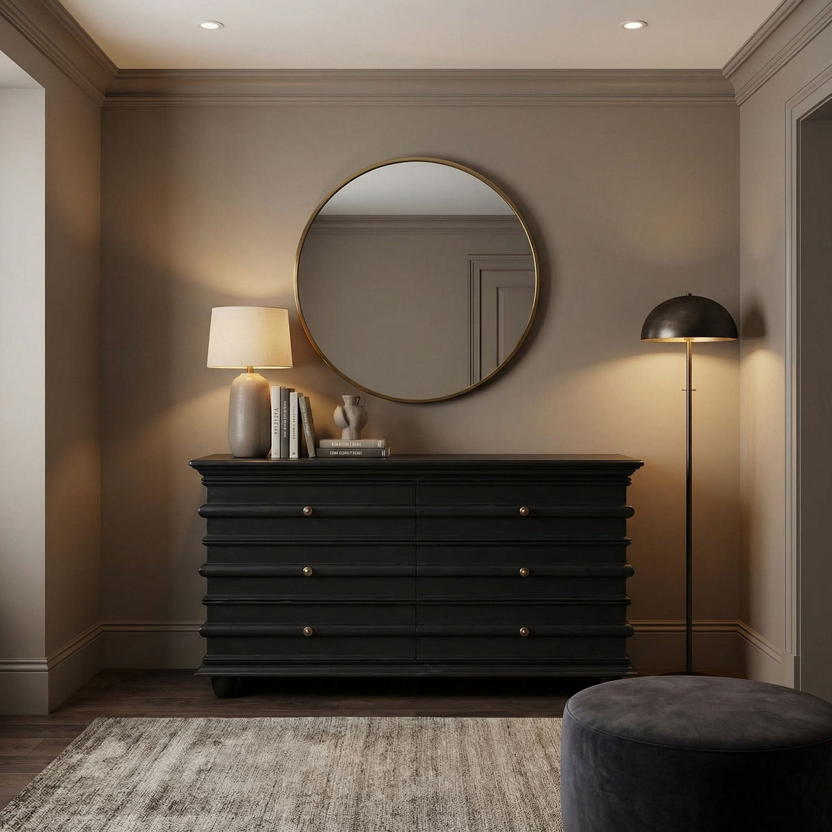 Noir Ascona Chest Hand-Rubbed Black shown in a styled room setting