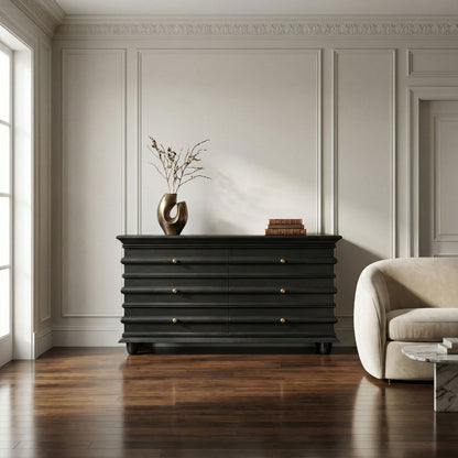 Noir Ascona Chest Hand-Rubbed Black styled in an interior setting