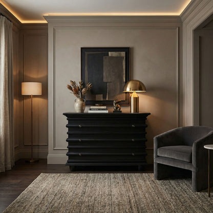Noir Ascona Chest Hand-Rubbed Black shown in a styled room setting