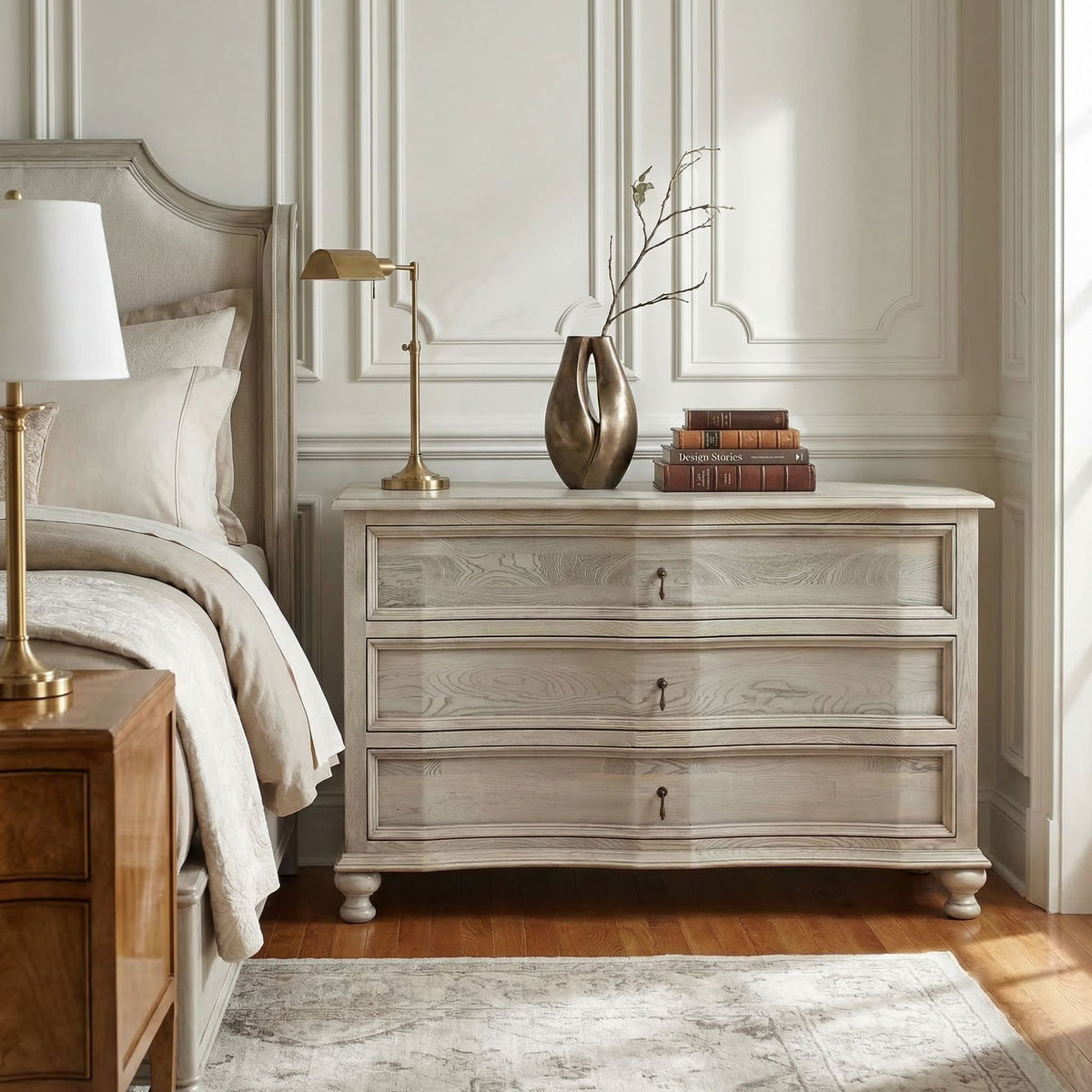 Noir Curved Front Chest Vintage Gray styled in an interior setting