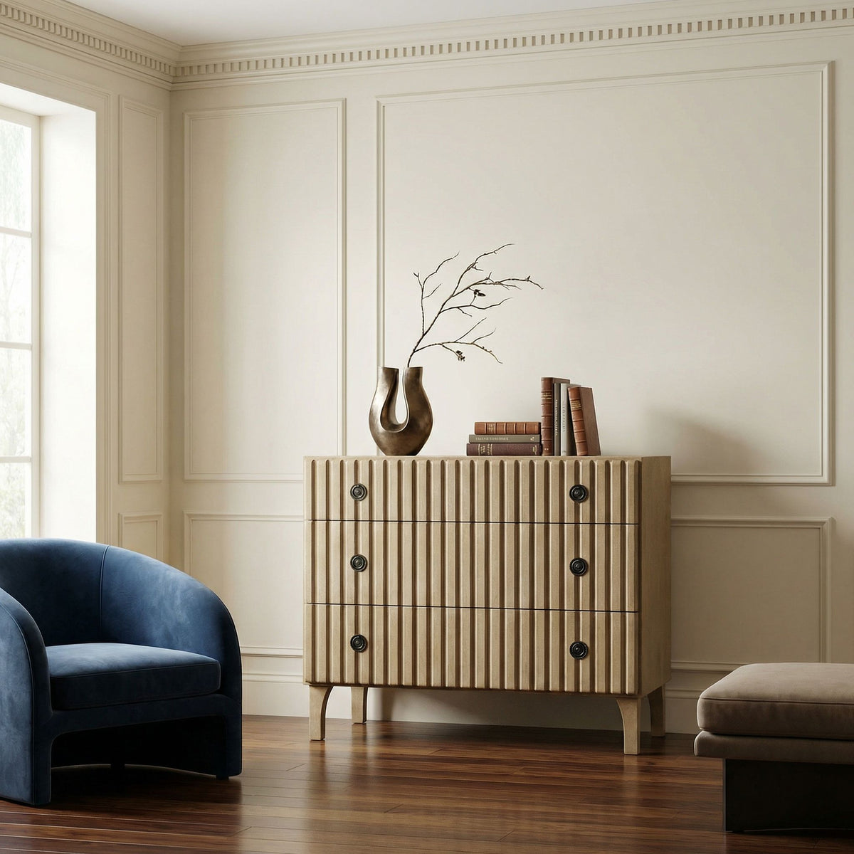 Noir Daryl Dresser Weathered Brown styled in an interior setting