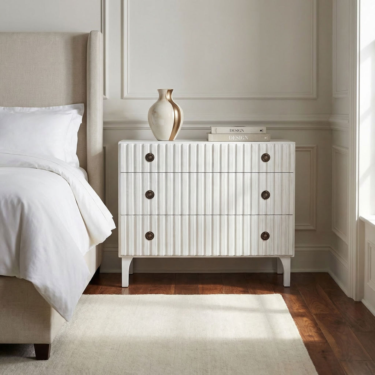 Noir Daryl Dresser White Wash styled in an interior setting