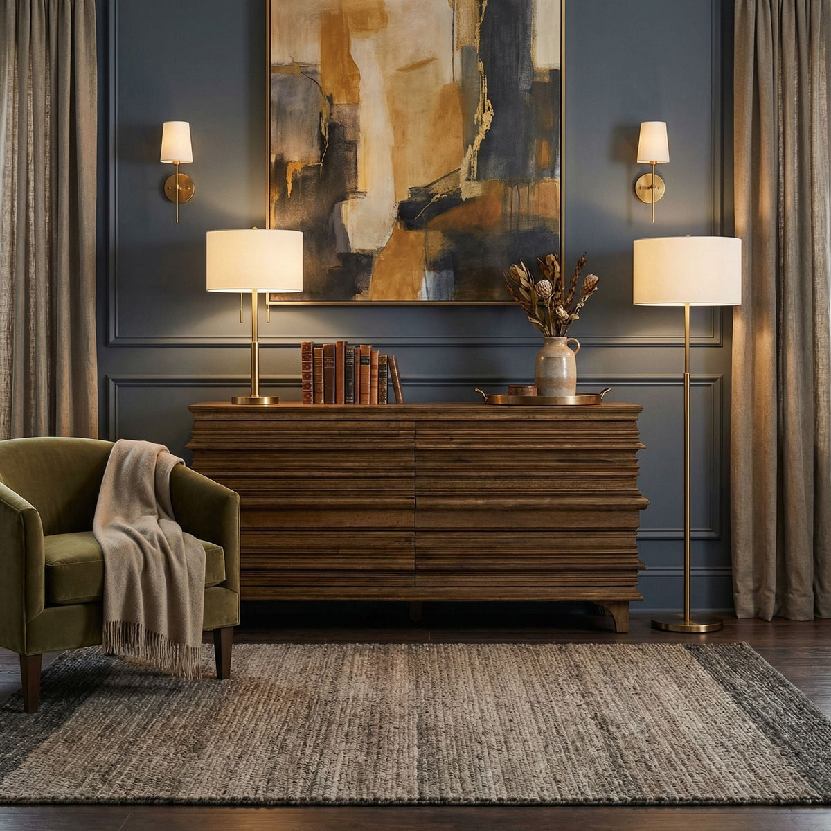 Noir Bernard Dresser Dark Walnut shown in a styled room setting