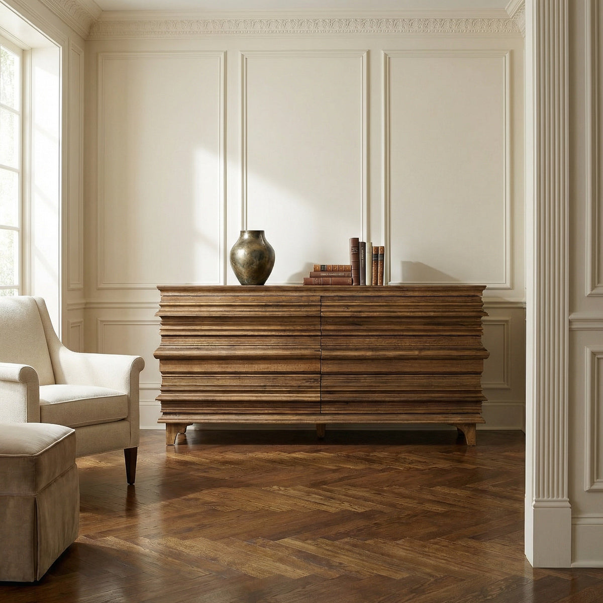 Noir Bernard Dresser Dark Walnut styled in an interior setting
