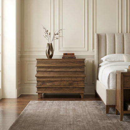 Noir Bernard Chest Dark Walnut styled in an interior setting