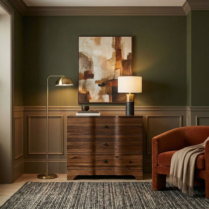 Noir Claudie Chest Dark Walnut shown in a styled room setting