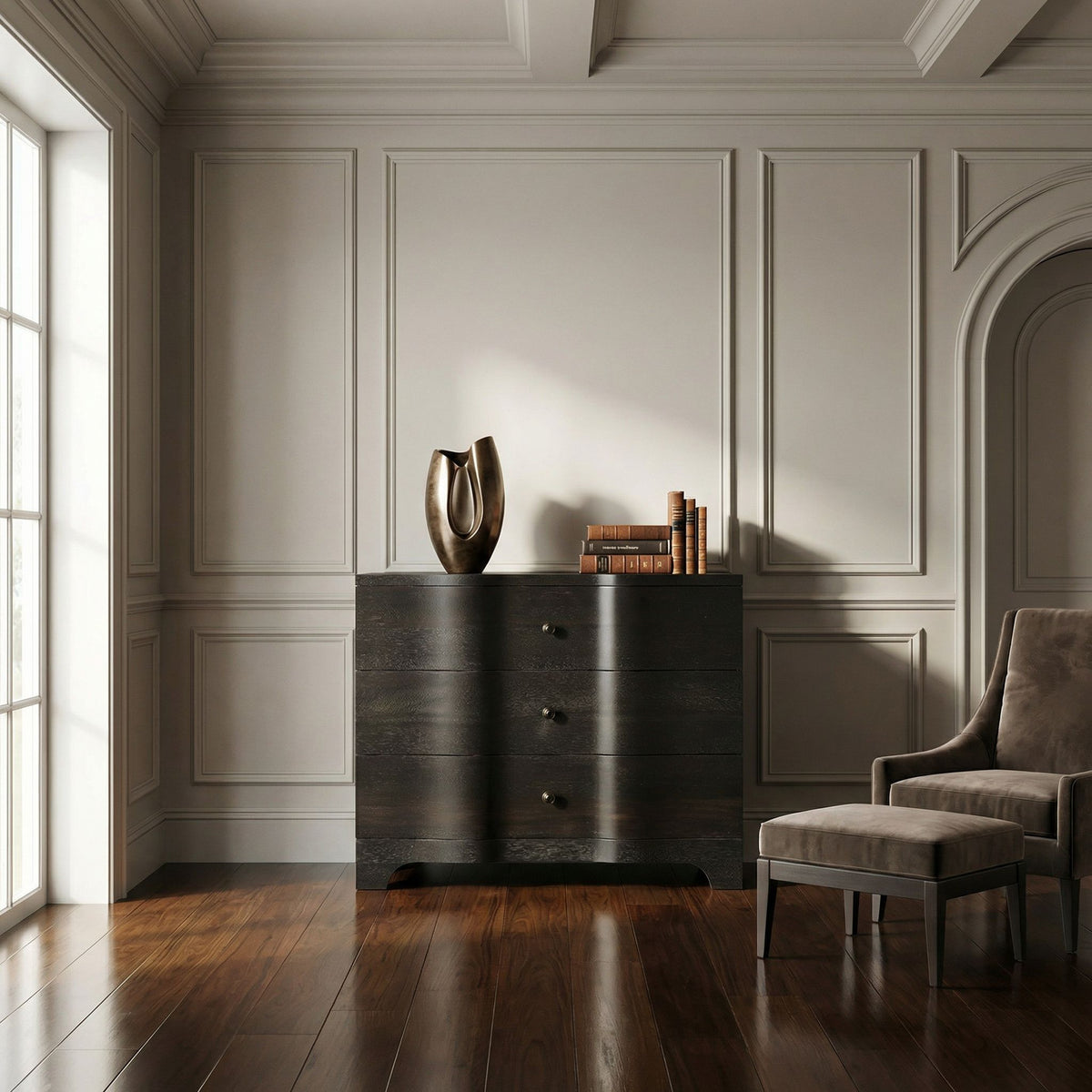Noir Claudie Chest Ebony Walnut in a styled interior vignette