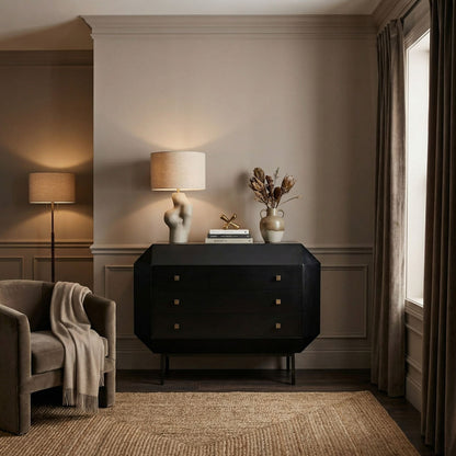 Noir Rhiana Dresser Hand-Rubbed Black shown in a styled room setting