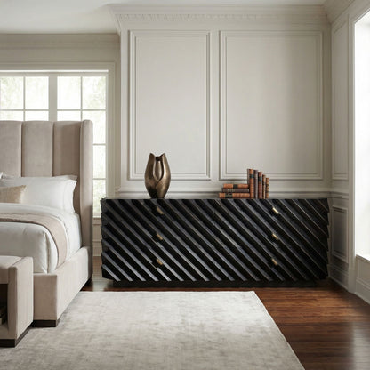 Noir Hikaru Dresser Hand-Rubbed Black styled in an interior setting