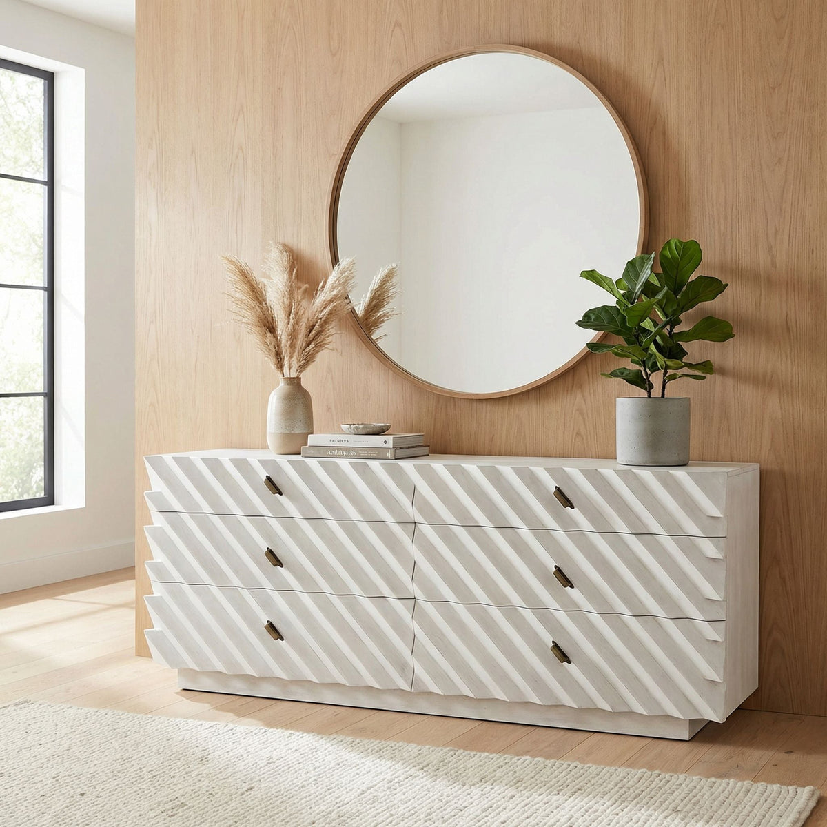 Noir Hikaru Dresser White Wash shown in a styled room setting