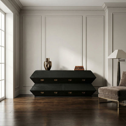 Noir Vico Dresser Hand-Rubbed Black styled in an interior setting