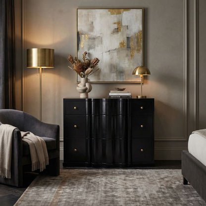 Noir Kiss Dresser Hand Rubbed Black shown in a styled room setting