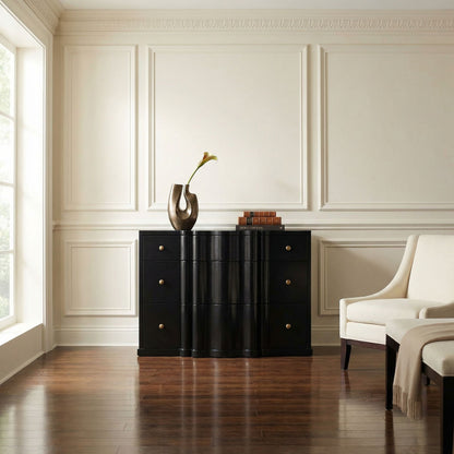 Noir Kiss Dresser Hand Rubbed Black styled in an interior setting