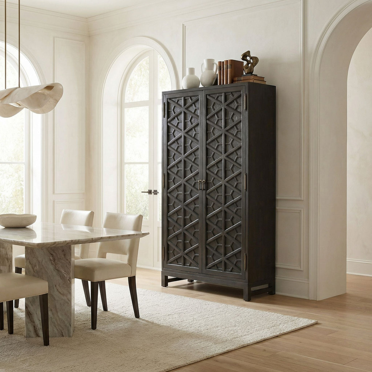 Noir Maharadscha Hutch Small Pale with Matte Black Base styled in an interior setting