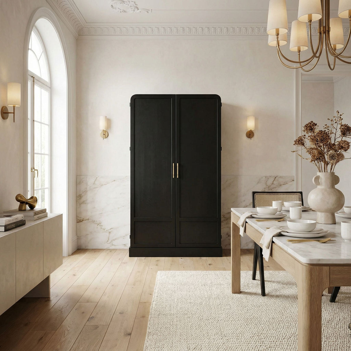 Noir Tresor Hutch Matte Black styled in an interior setting