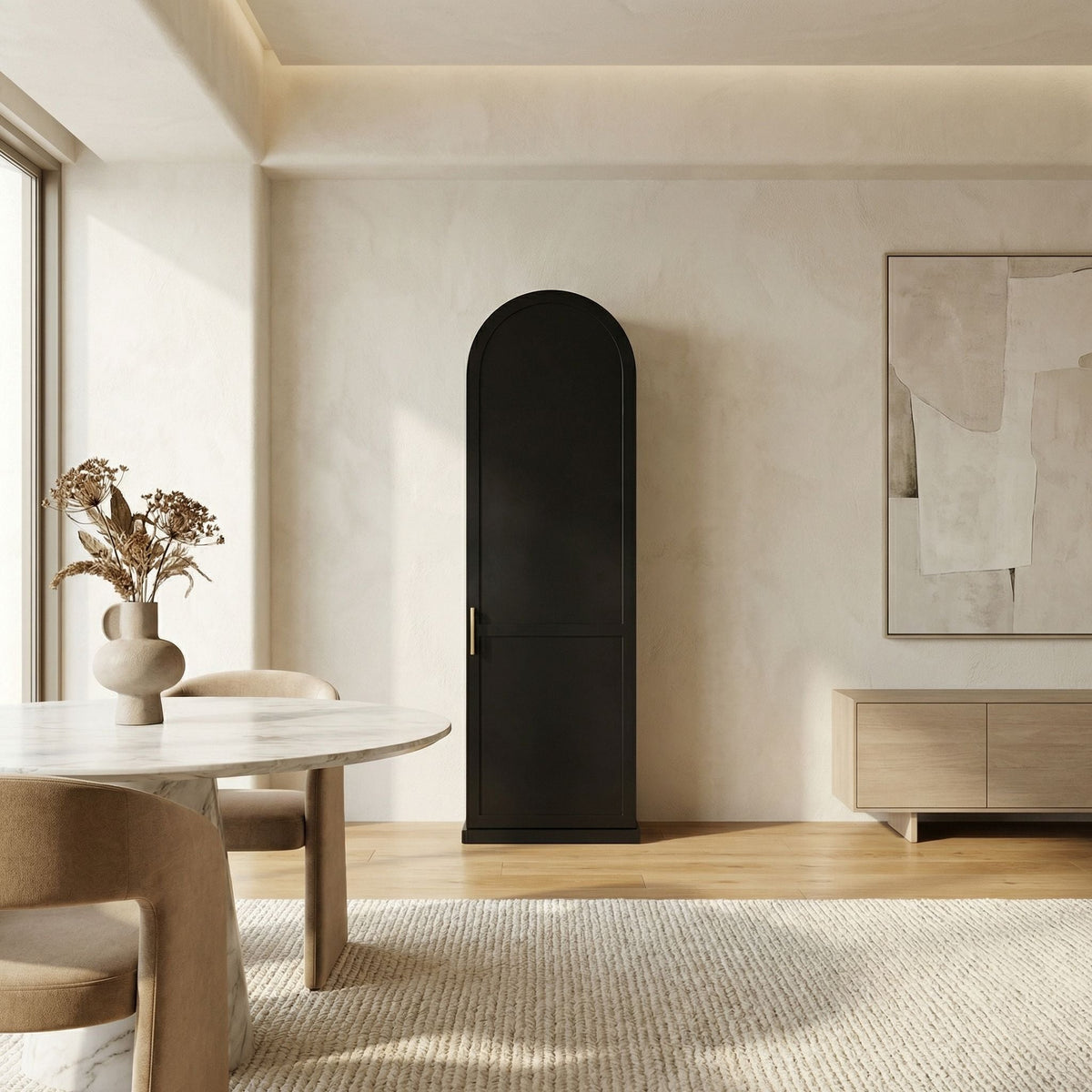 Noir New Tyrol Hutch Left Matte Black styled in an interior setting