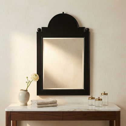 Noir Jess Mirror Hand Rubbed Black styled in an interior setting